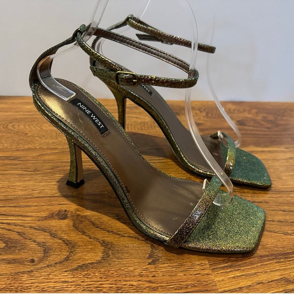 Nine West Yess Rainbow Chrome Glitter Heels Women’s 10 Strappy Party Glam